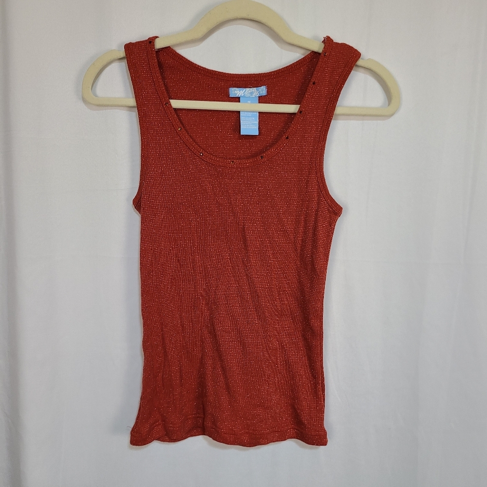 Miss 16 Women's Rust Sleeveless Top With Sequin Stud Collar Festival